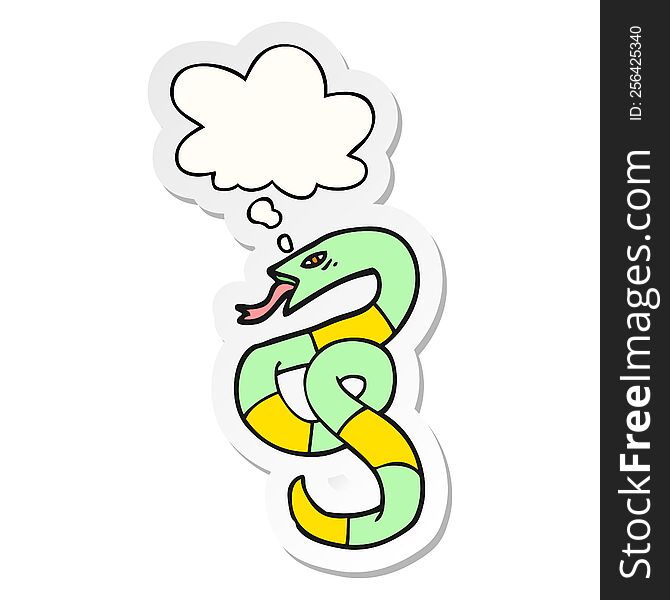 cartoon snake with thought bubble as a printed sticker