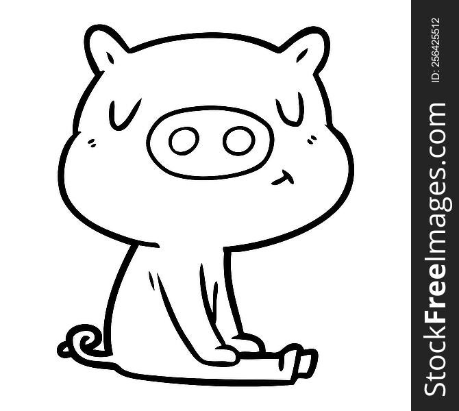 cartoon content pig meditating. cartoon content pig meditating