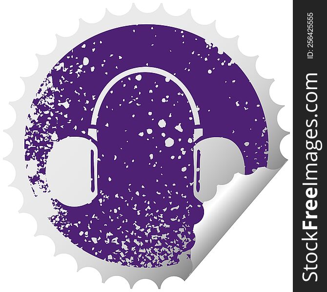 Distressed Circular Peeling Sticker Symbol Retro Headphone