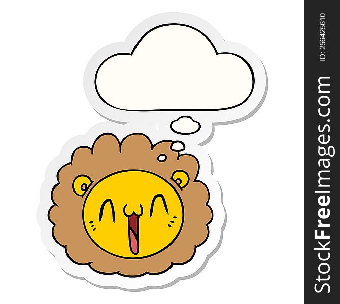 cartoon lion face and thought bubble as a printed sticker