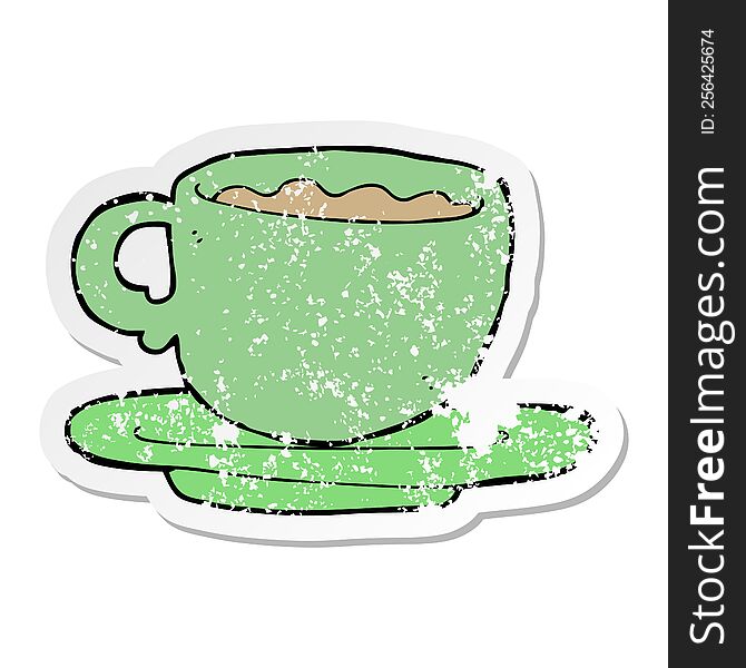 Distressed Sticker Of A Cartoon Cup Of Tea