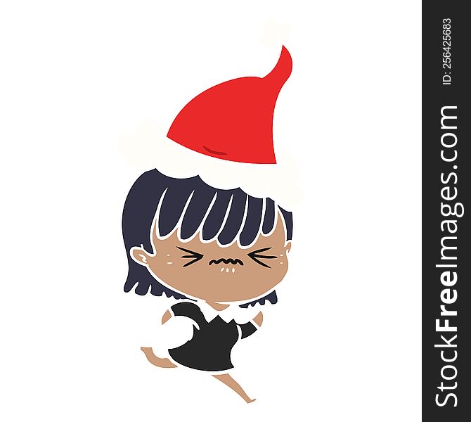 annoyed hand drawn flat color illustration of a girl wearing santa hat. annoyed hand drawn flat color illustration of a girl wearing santa hat