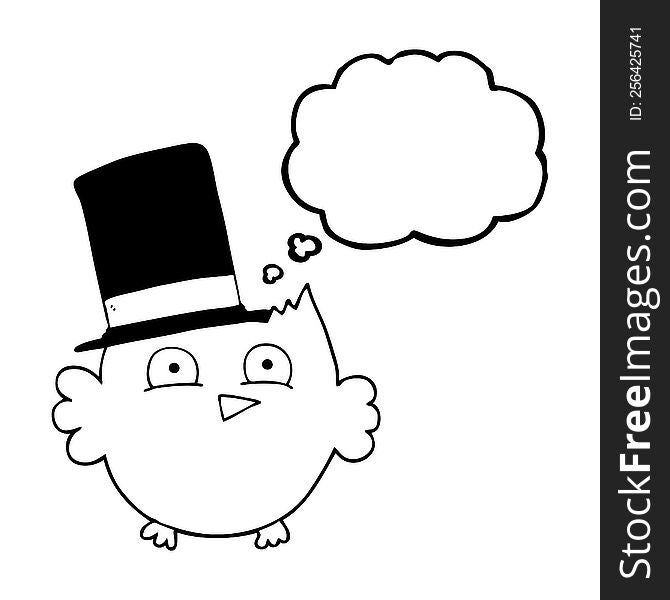 Thought Bubble Cartoon Little Owl With Top Hat