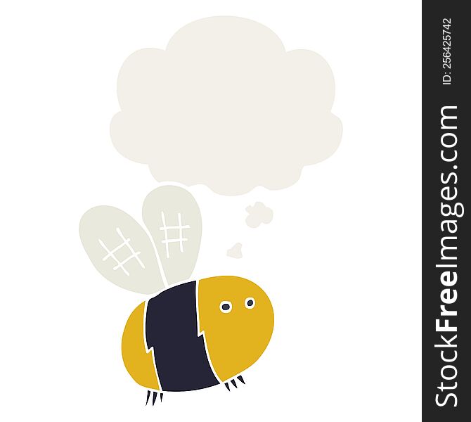 Cartoon Bee And Thought Bubble In Retro Style