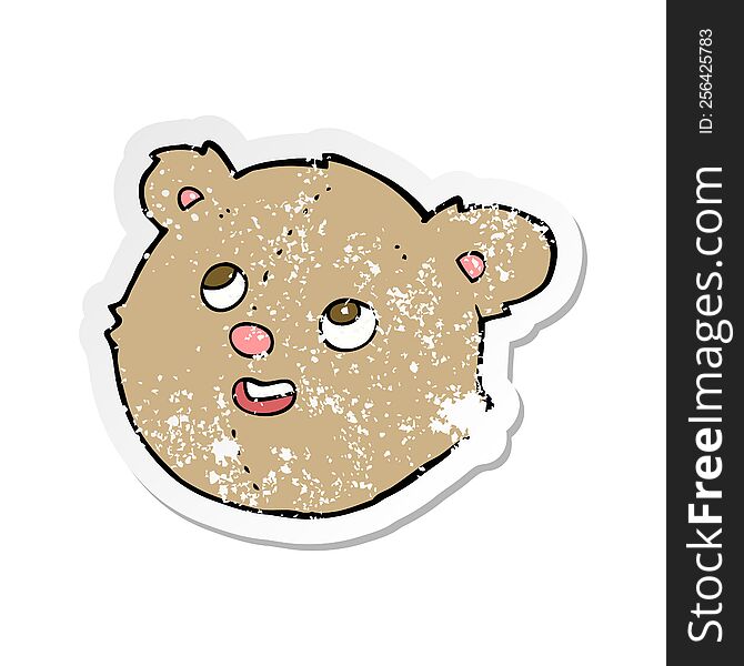 retro distressed sticker of a cartoon teddy bear head