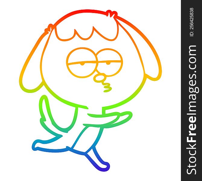 rainbow gradient line drawing of a cartoon bored dog running