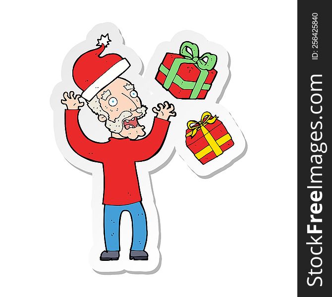 sticker of a cartoon old man stressing about christmas
