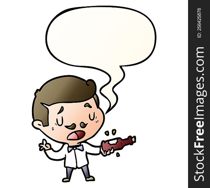 cartoon wine expert explaining and speech bubble in smooth gradient style