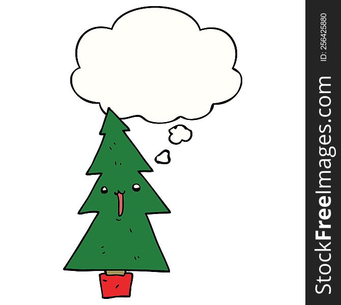 Cartoon Christmas Tree And Thought Bubble