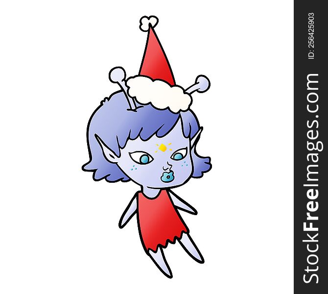 Pretty Gradient Cartoon Of A Alien Girl Wearing Santa Hat