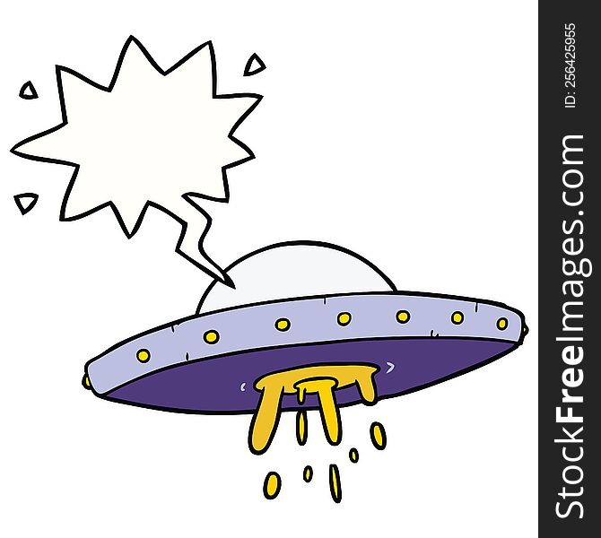 cartoon flying UFO with speech bubble. cartoon flying UFO with speech bubble