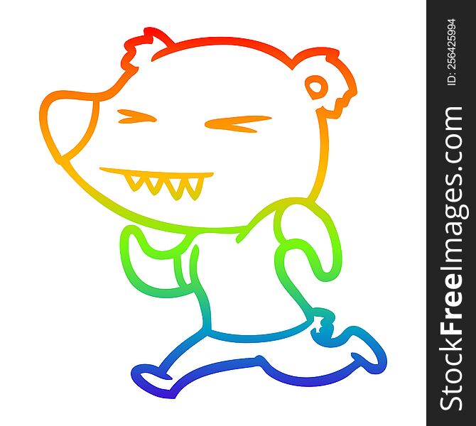 Rainbow Gradient Line Drawing Angry Bear Cartoon Running