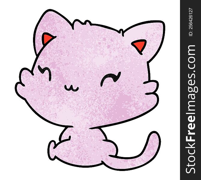 textured cartoon illustration of cute kawaii kitten. textured cartoon illustration of cute kawaii kitten