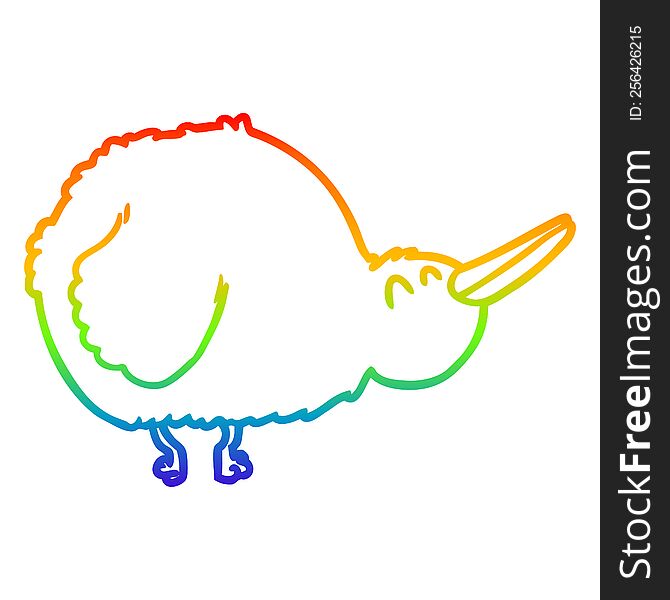 rainbow gradient line drawing of a cartoon kiwi bird