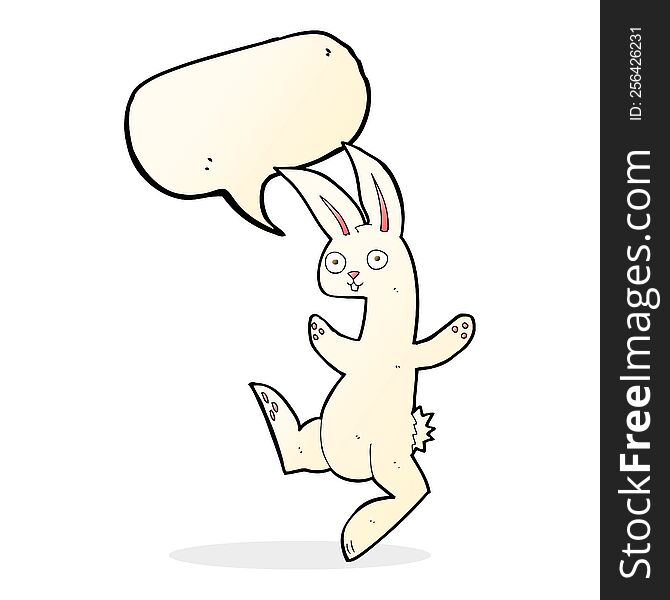 funny cartoon white rabbit with speech bubble