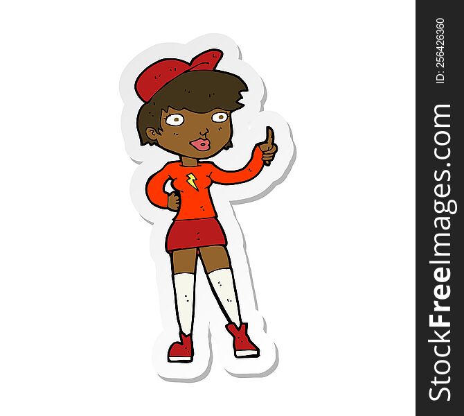 Sticker Of A Cartoon Skater Girl Giving Thumbs Up Symbol