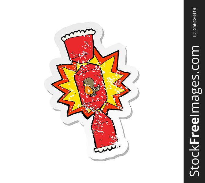 Retro Distressed Sticker Of A Exploding Christmas Cracker