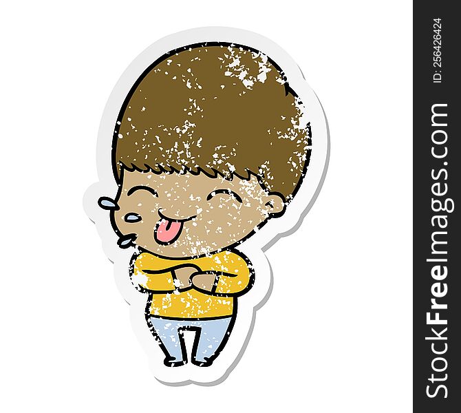 Distressed Sticker Of A Cartoon Boy Sticking Out Tongue