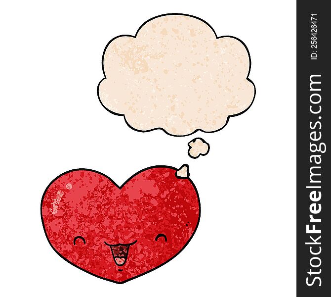 cartoon love heart character with thought bubble in grunge texture style. cartoon love heart character with thought bubble in grunge texture style