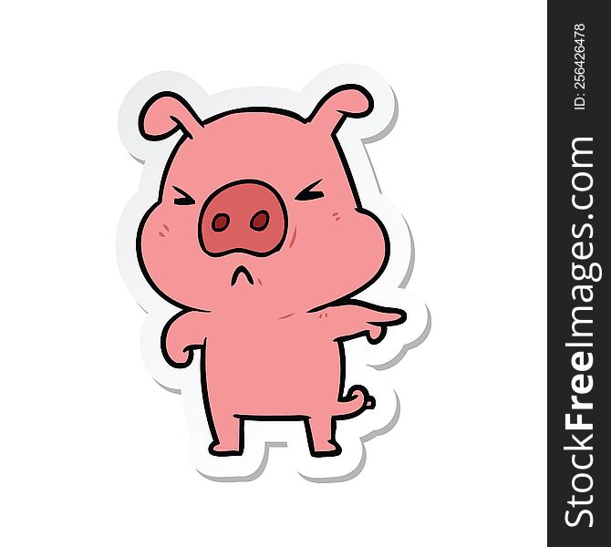 Sticker Of A Cartoon Angry Pig