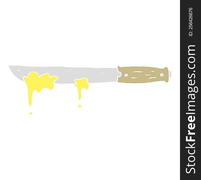 Flat Color Illustration Of A Cartoon Butter Knife