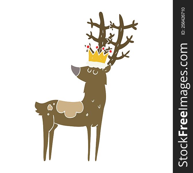 Flat Color Illustration Of A Cartoon Stag King