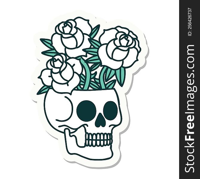Tattoo Style Sticker Of A Skull And Roses
