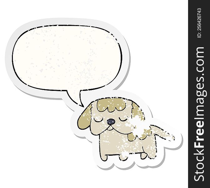 Cute Cartoon Puppy And Speech Bubble Distressed Sticker
