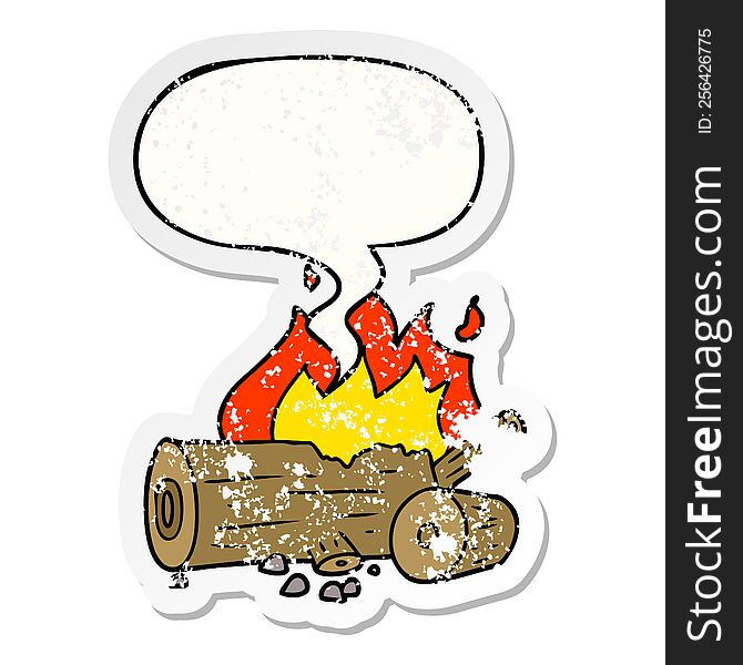 Cartoon Camp Fire And Speech Bubble Distressed Sticker