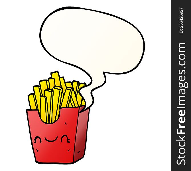 cartoon fries in box and speech bubble in smooth gradient style