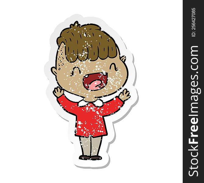 distressed sticker of a cartoon happy boy laughing