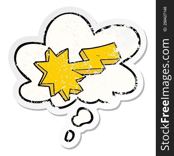 Cartoon Lightning Strike And Thought Bubble As A Distressed Worn Sticker