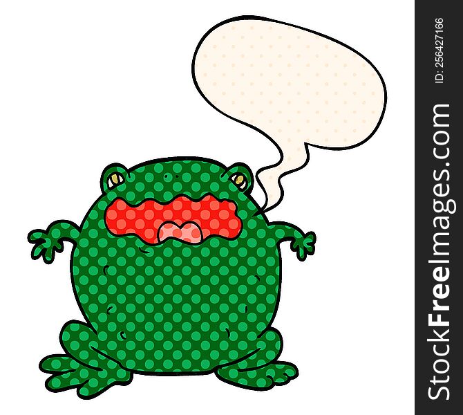 cartoon toad with speech bubble in comic book style