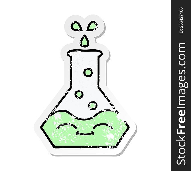 Distressed Sticker Of A Cute Cartoon Science Beaker