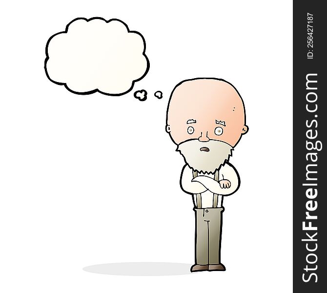 Cartoon Worried Old Man With Thought Bubble