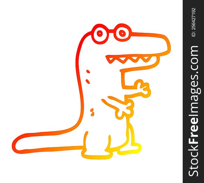 warm gradient line drawing of a cartoon crocodile
