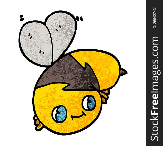 cute grunge textured illustration cartoon bee