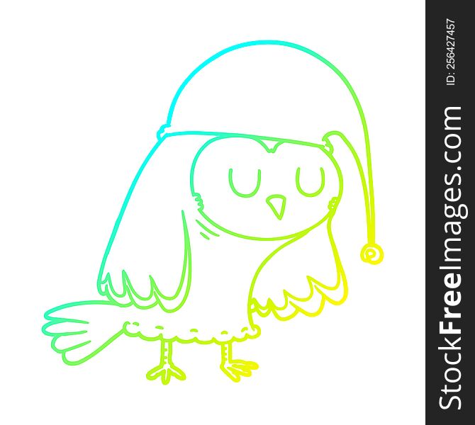 Cold Gradient Line Drawing Cartoon Owl Sleeping