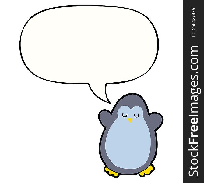 Cartoon Penguin And Speech Bubble