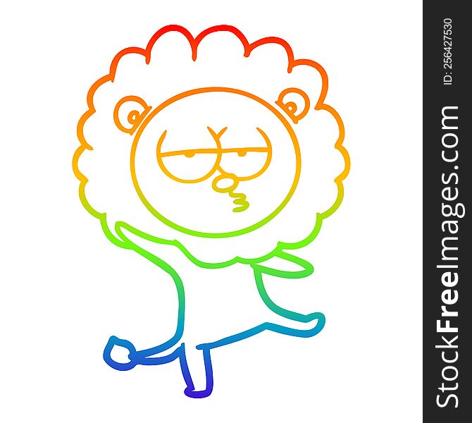 rainbow gradient line drawing of a cartoon dancing lion