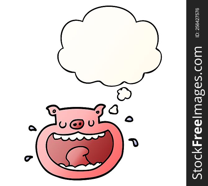 cartoon obnoxious pig with thought bubble in smooth gradient style