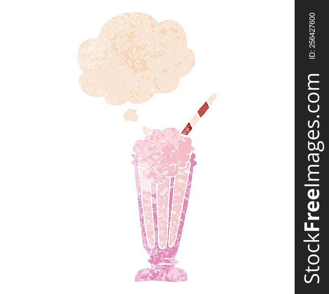 cartoon milkshake with thought bubble in grunge distressed retro textured style. cartoon milkshake with thought bubble in grunge distressed retro textured style