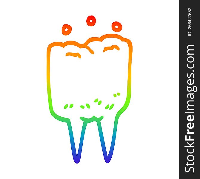 Rainbow Gradient Line Drawing Cartoon Tooth
