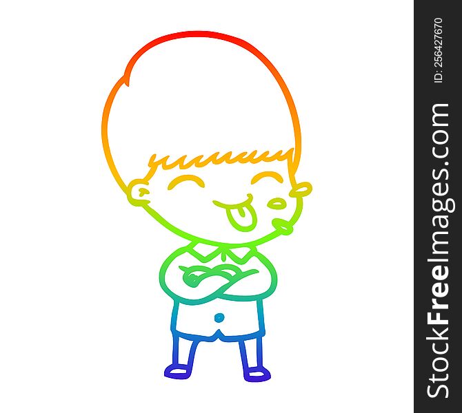 rainbow gradient line drawing cartoon boy sticking out tongue