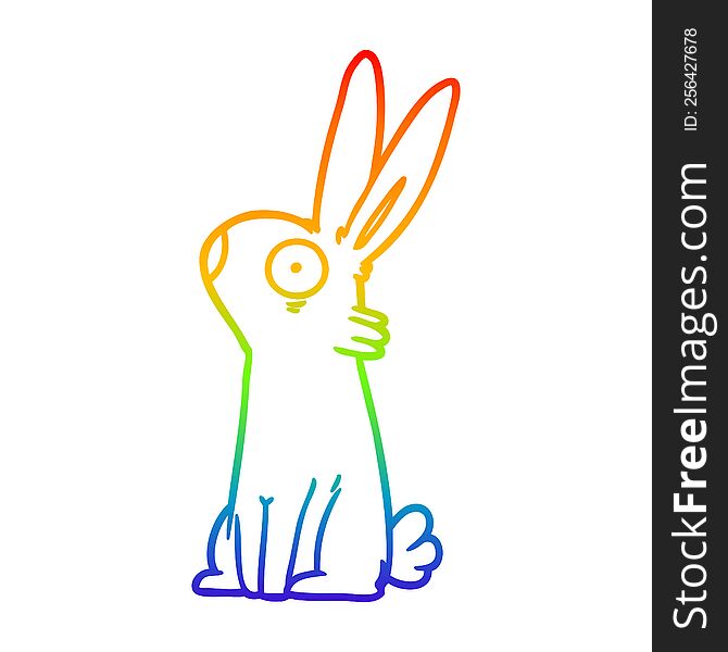 rainbow gradient line drawing of a cartoon startled rabbit