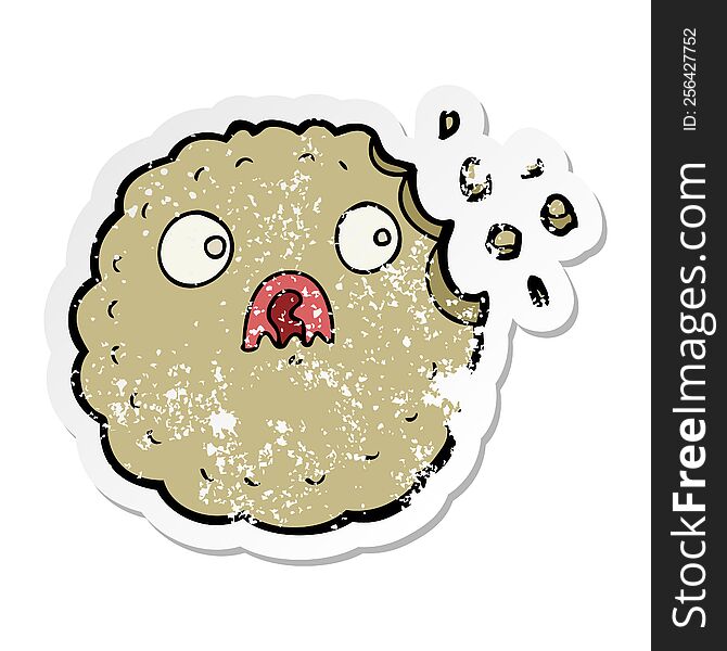 Distressed Sticker Of A Frightened Cookie Cartoon