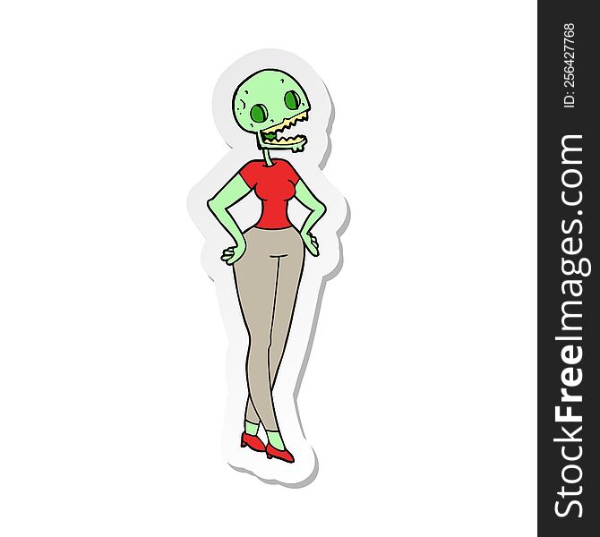 Sticker Of A Cartoon Zombie Woman