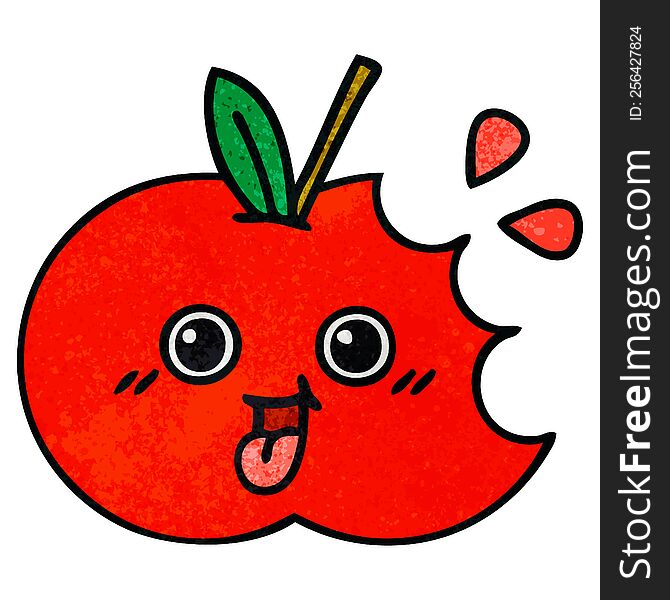 retro grunge texture cartoon of a red apple