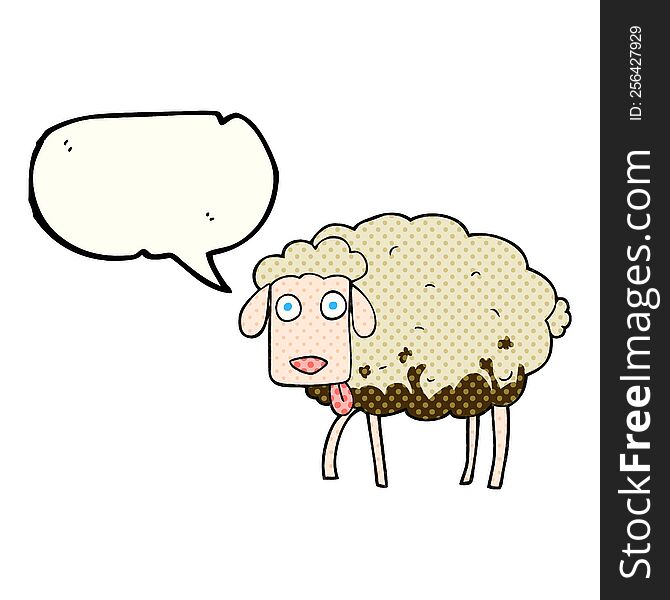 freehand drawn comic book speech bubble cartoon muddy sheep