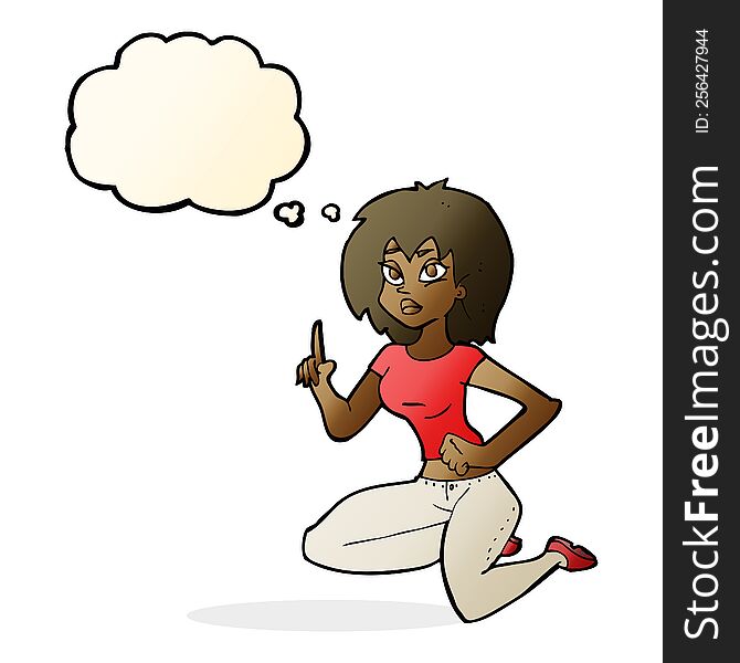 Cartoon Sitting Woman With Idea With Thought Bubble